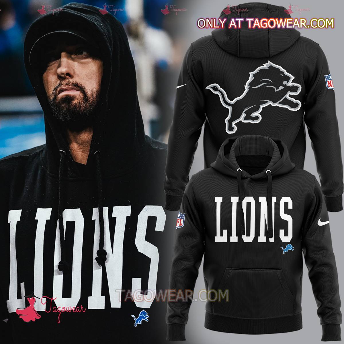 Eminem X Detroit Lions Black Hoodie